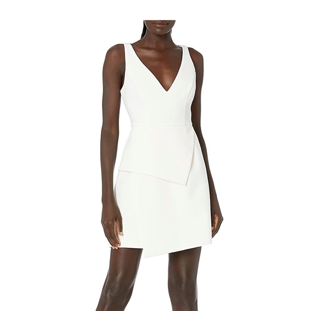 BCBGMAXAZRIA Women's white Sleeveless Asymmetric Panel Dress